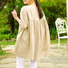 [Natural Garden] MADE N Henley Neck Shirring Linen Blouse_High-quality materials, linen materials, signature products_ Made in KOREA